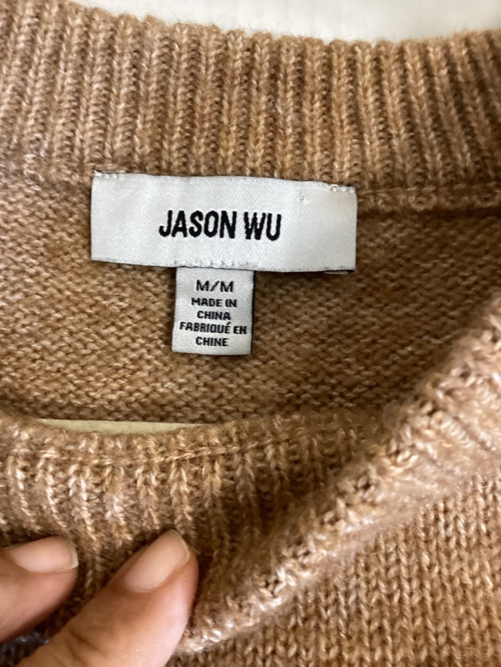 Designer $89 JASON WU Wool Classic Crewneck Americana Striped Sweater Camel - Picture 5 of 11